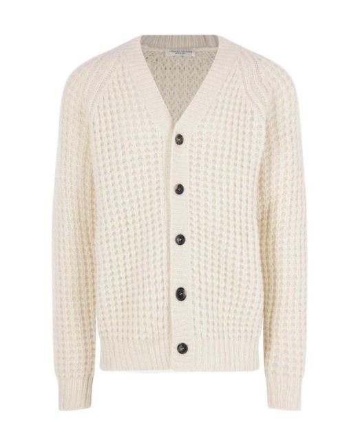 Roberto Collina White Waffle-Knit V-Neck Cardigan for men
