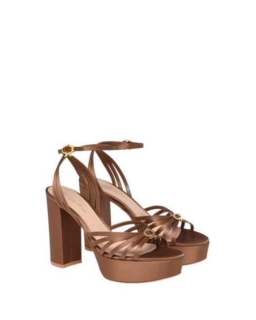 Gianvito Rossi Brown Strappy Open Toe Block-Heel Sandals