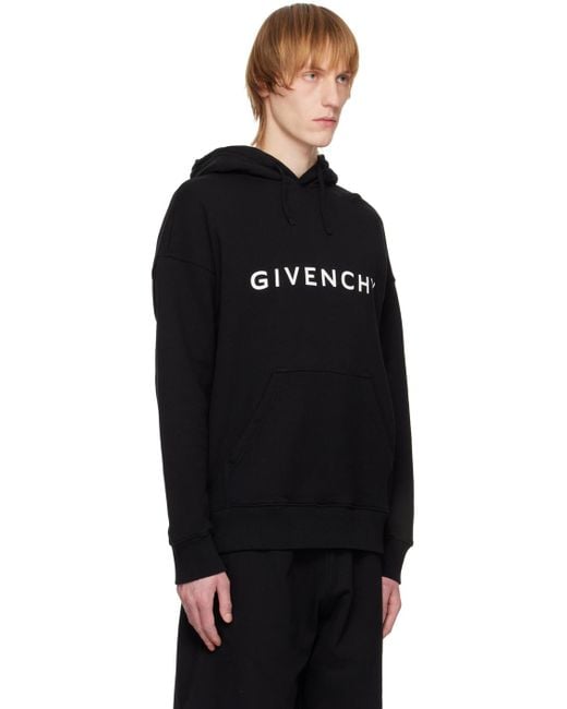 Givenchy Black Logo Printed Drawstring Hoodie for men