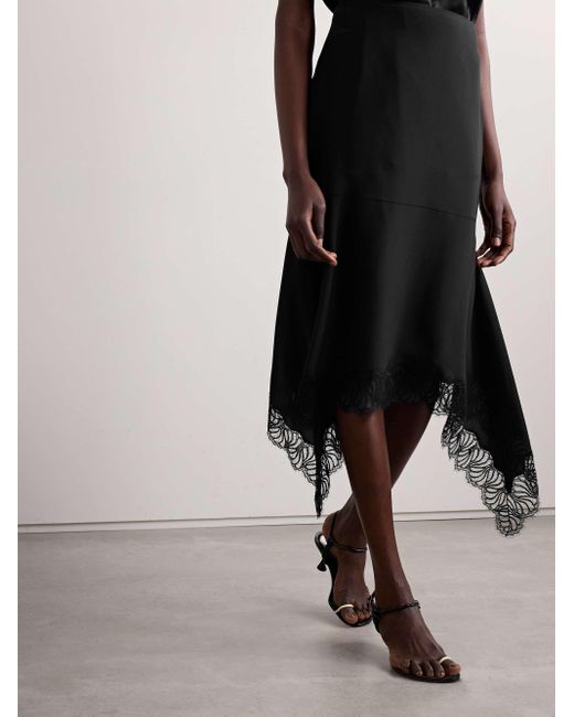 Stella McCartney Black Asymmetrical Lace Trimmed Skirt