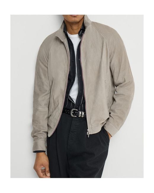Brunello Cucinelli Brown Suede Two-Way Zip Jacket for men