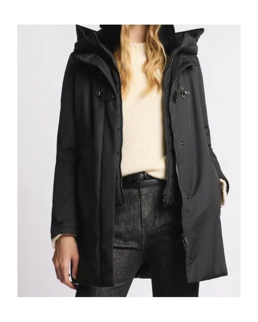 Fay Black Technical Gabardine Toggle Coat