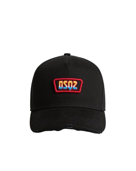 DSquared² Black Logo Embroidered Distressed Baseball Cap for men