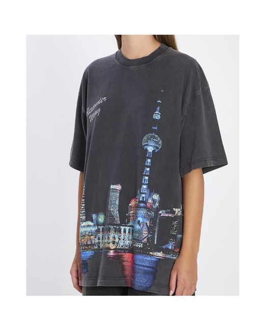 Alexander Wang Multicolor T-Shirt With Thermo-Applied Rhinestones And Shanghai Skyline