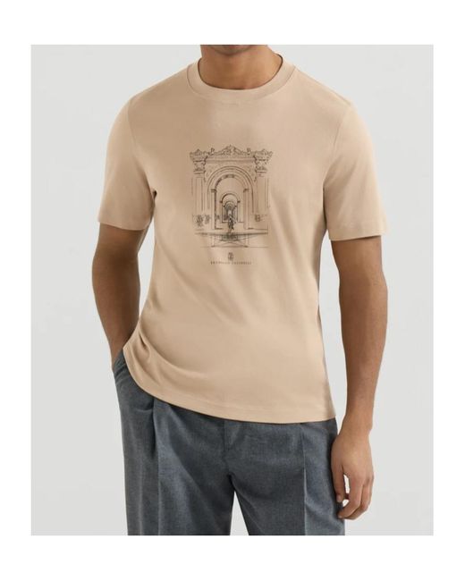 Brunello Cucinelli Natural Cotton Interlock Crew-Neck T-Shirt With Print for men