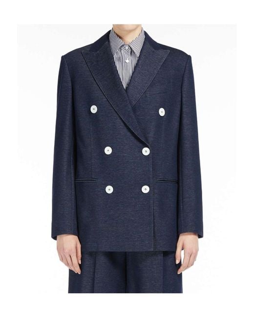 Max Mara Blue Double-Breasted Slim Suit Jacket