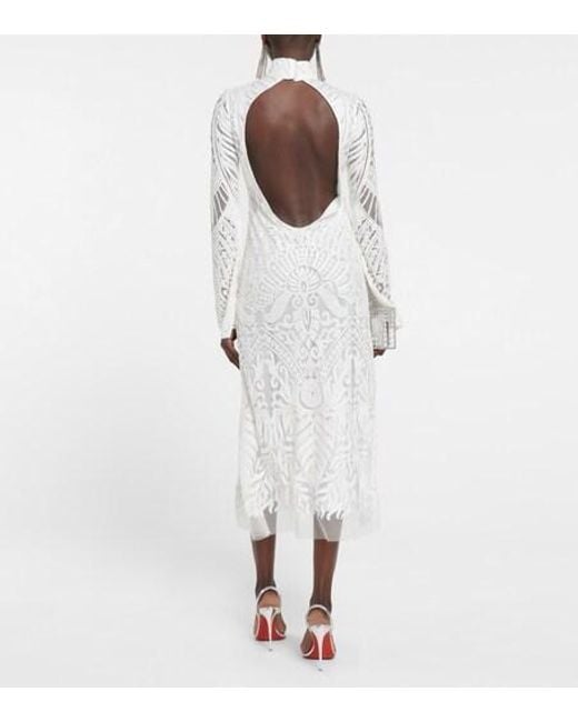 Galvan White Borghese Backless Lace Midi Dress