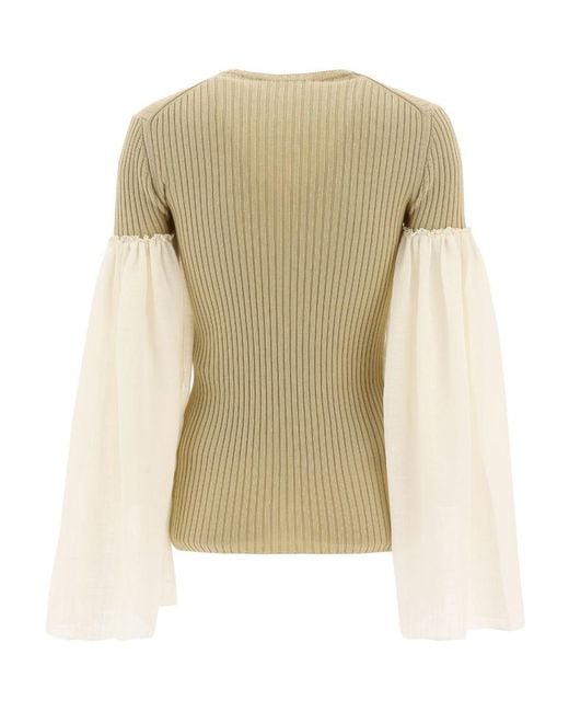 Chloé Natural Contrasting-Sleeve Knitted Top