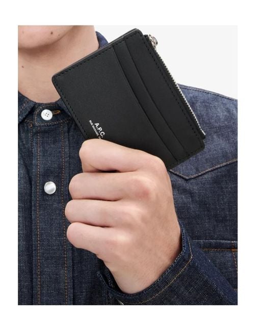 A.P.C. Black Logo Printed Zipped Card Case for men