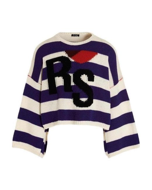 Raf Simons Blue Striped Knitted Wool Coat for men
