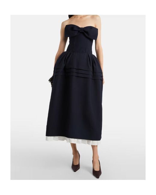 ShuShu/Tong Blue Bow-Detail Wool And Silk Midi Dress