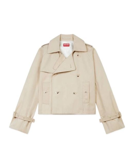 KENZO Natural Button-Up Short Trench Coat