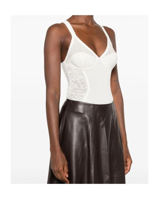 Elisabetta Franchi White Lace-Panelled Sleeveless Top