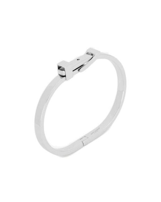 Saint Laurent White Logo Engraved Buckle Bracelet for men
