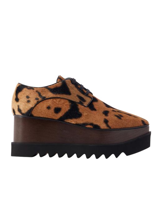 Stella McCartney Brown Elyse Animal-Print Velvet Platform Brogues