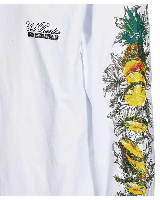 MSGM White Club Paradiso Print Long-Sleeve T-Shirt for men