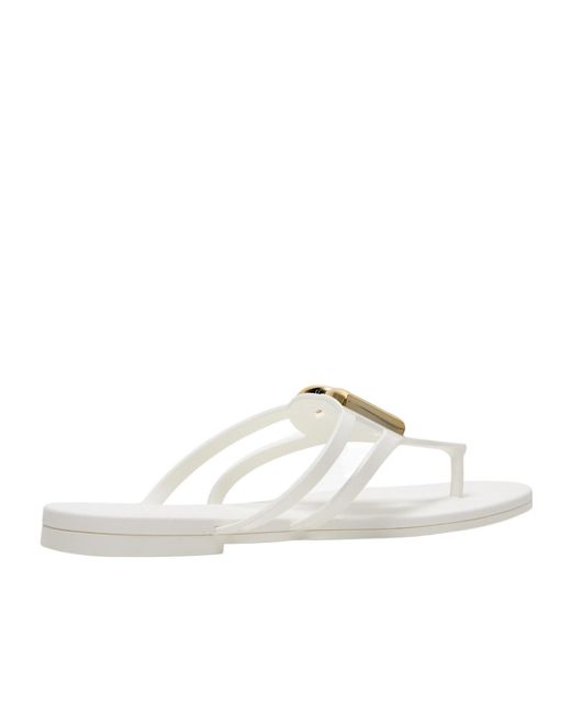 Dolce & Gabbana White Logo Plaque Flip Flops
