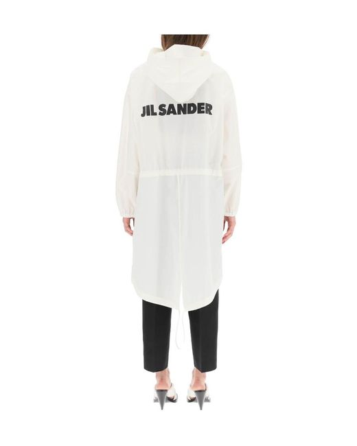 Jil Sander White Oversize Hooded Coat
