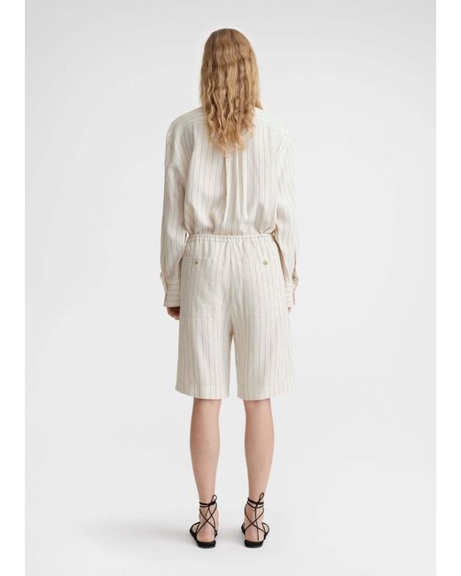 Totême  White Totême Stripe Detailed Drawstring Shorts