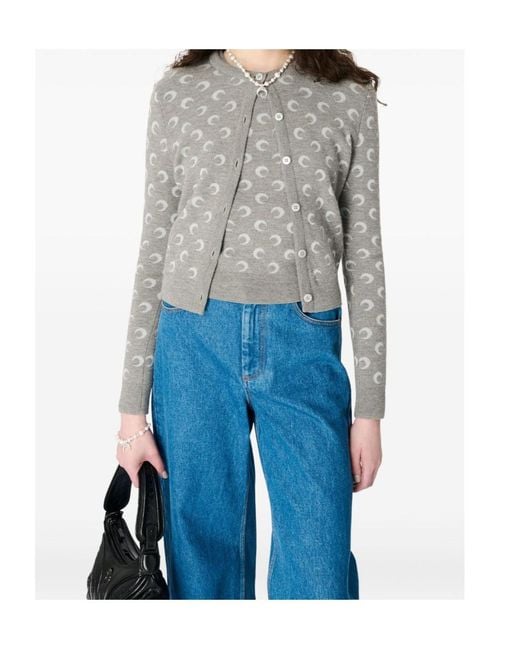 MARINE SERRE Gray Moon Jacquard Knit Fitted Cardigan