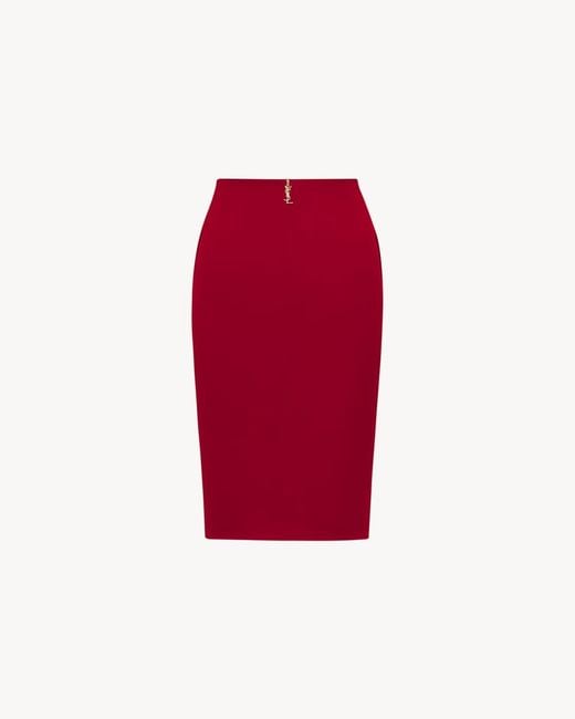 Saint Laurent Red Mid-Rise Pencil Skirt