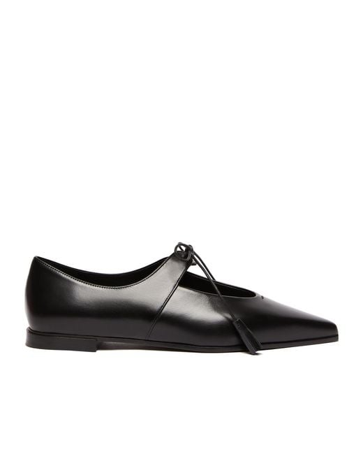 Max Mara Black Smooth Leather Ballet Flats
