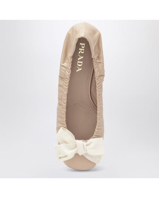 Prada Natural Bow-Detailed Block-Heeled Ballerinas