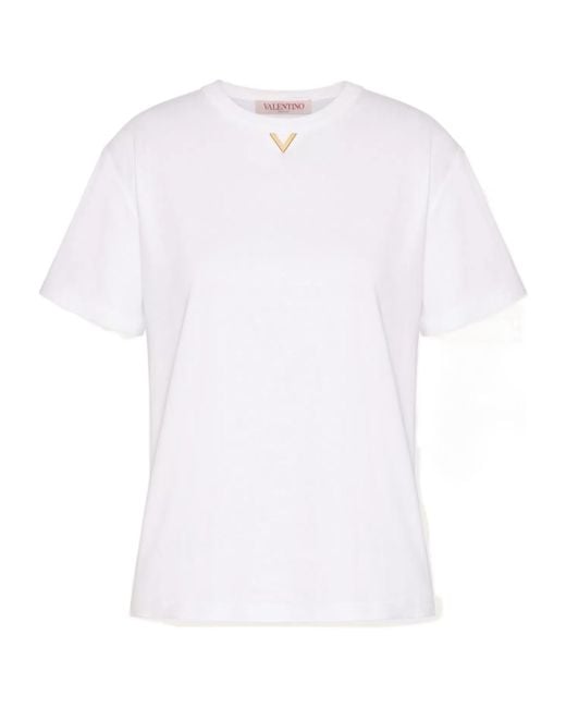 Valentino White Vlogo Plaque Crewneck T-Shirt
