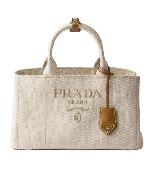 Prada Natural Logo-Embroidered Tote Bag