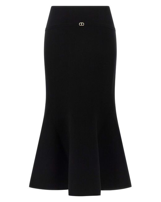 Twinset Black Godet Midi Knit Skirt