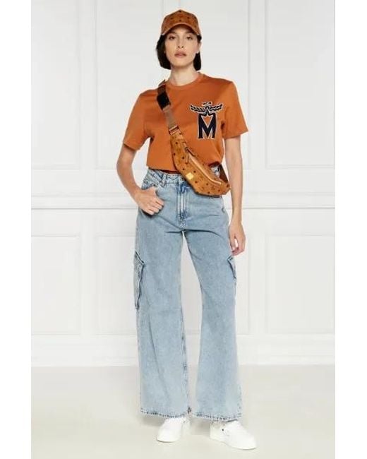 MCM Orange Logo Embroidered Crewneck T-Shirt