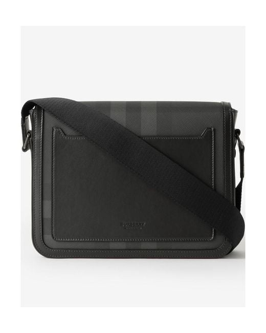 Burberry Black Small Alfred Checked Messenger Bag for men