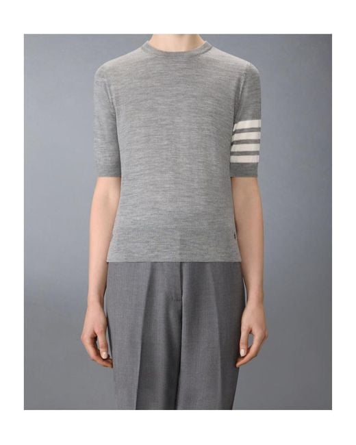 Thom Browne Gray 4 Bar Sheer Sleeved Fine-Knitted T-Shirt
