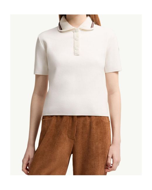 Moncler White Cotton Knit Polo Shirt