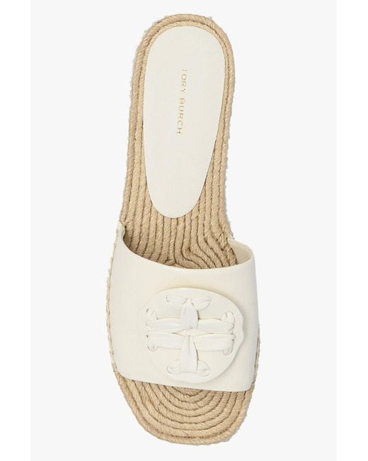 Tory Burch White Double T Slip-On Espadrille Slides