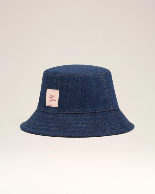 AMI Blue Ami Topstitched Denim Bucket Hat for men