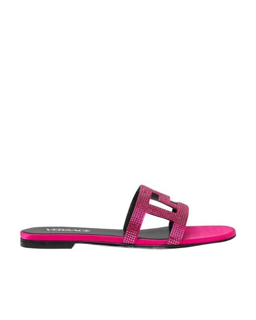 Versace Purple Greca Maze Embellished Slides