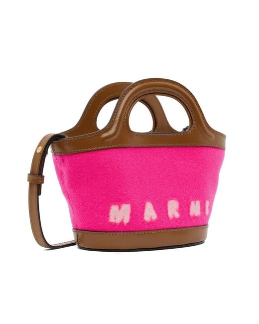 Marni Pink Felted-Logo Bucket Bag