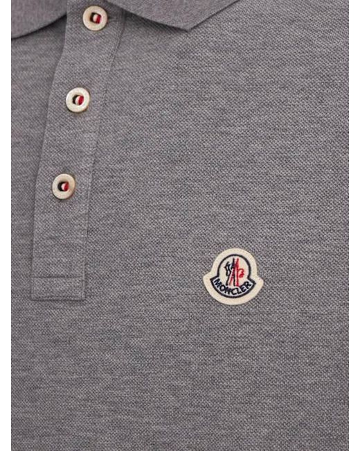 Moncler Gray Logo Patch Cotton Polo Shirt for men