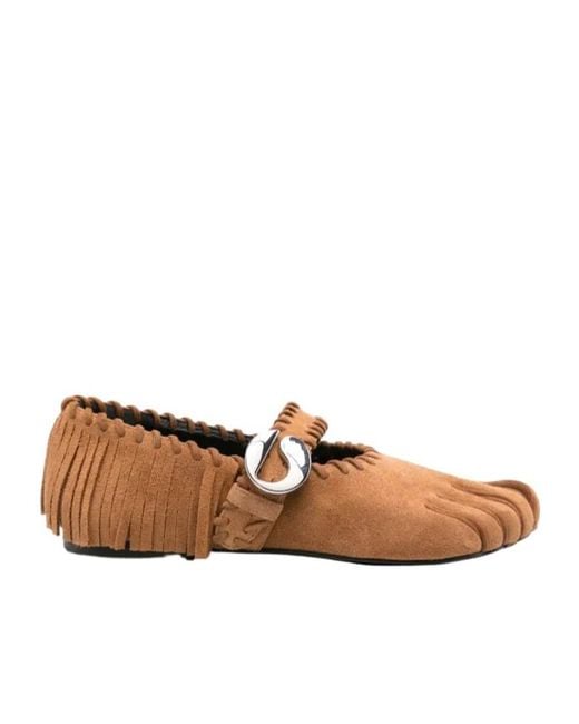 Coperni Brown Fringe Detailed Low-Cut Ballet Flats