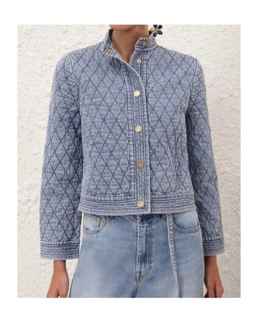 Zimmermann Blue Indra Quilted Denim Jacket