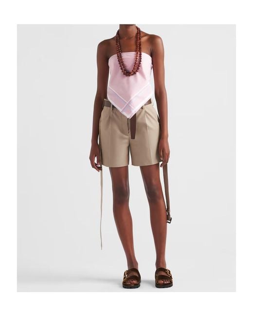 Prada Natural Belted Gabardine Shorts