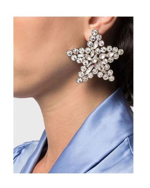Alessandra Rich White Crystal Star Clip-On Earrings