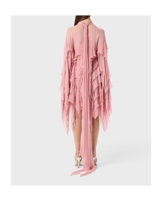 Blumarine Pink Short Georgette Dress With Ruffles