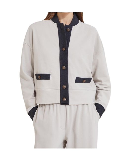 Brunello Cucinelli White Button-Fastening Panelled Sweatshirt