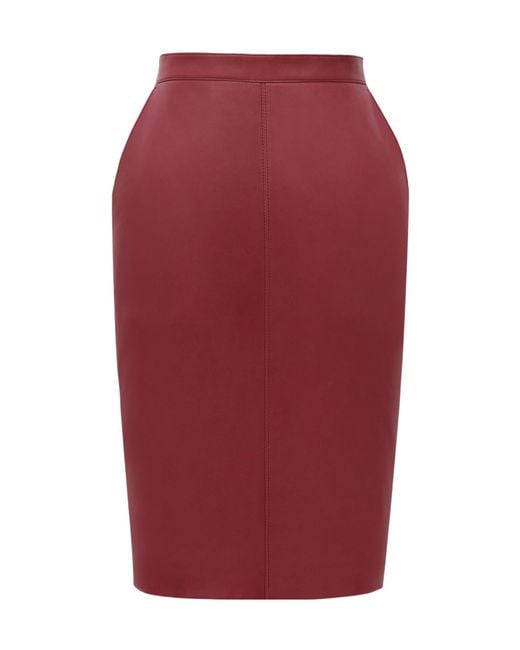Saint Laurent Red High-Waisted Leather Midi Skirt