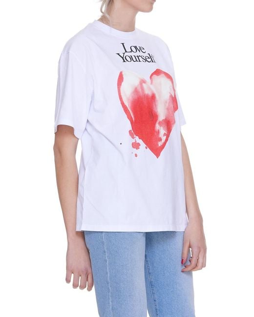 MSGM White Heart Graphic Print T-Shirt