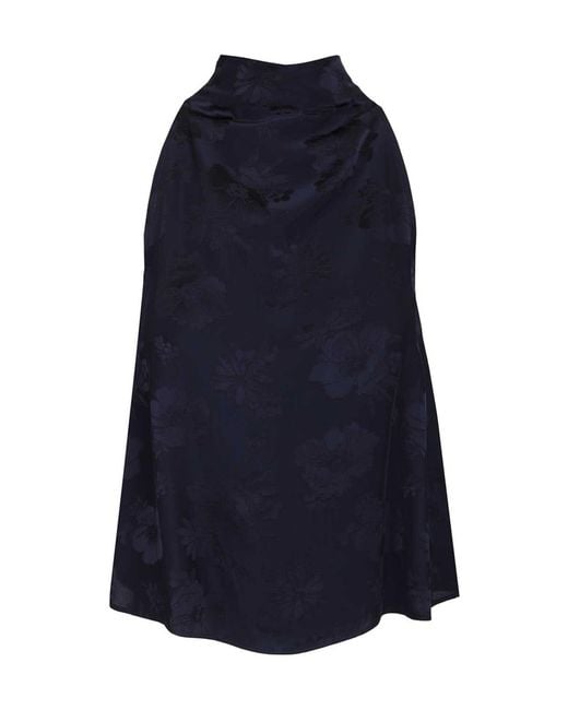 Forte_forte Blue Fluid Bouquet Jacquard Halter Top
