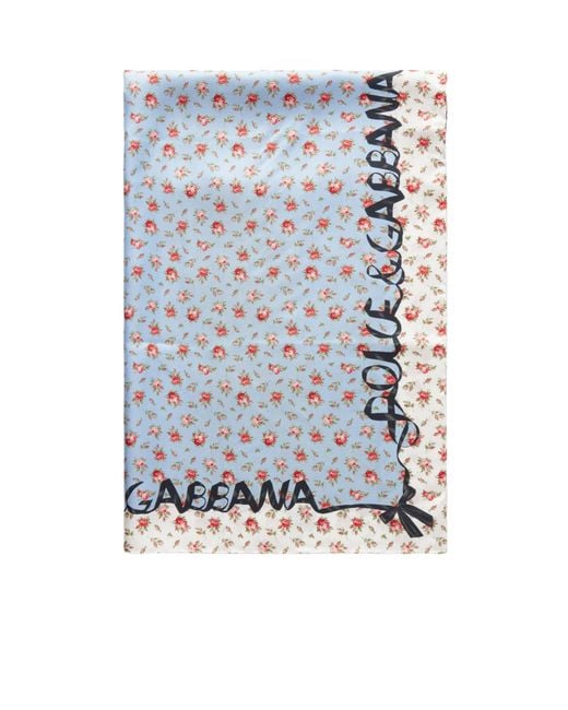 Dolce & Gabbana Blue Small Rose-Printed Twill Scarf