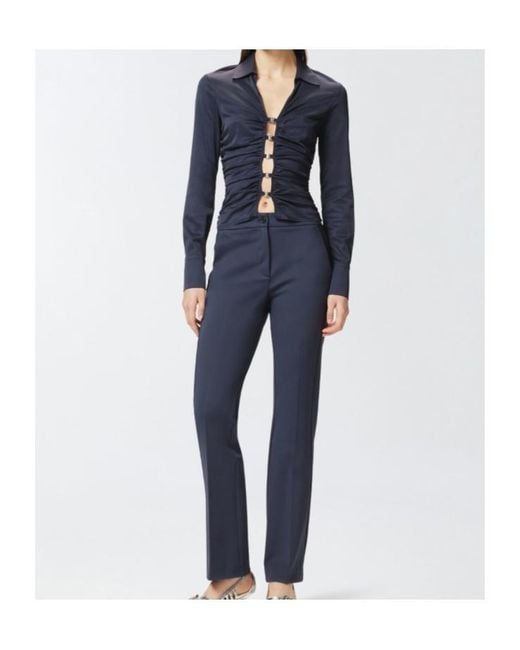 Pinko Blue Shiny Gathered-Detail Blouse
